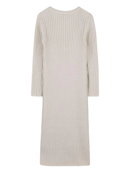 Abito lungo per bambina Michael Kors Kids beige a coste e maniche lunghe