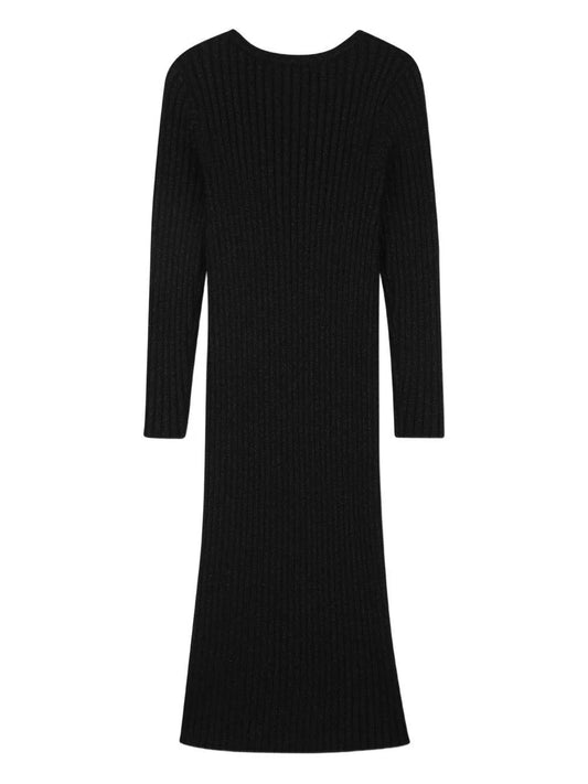 Abito lungo per bambina Michael Kors Kids nero a coste e maniche lunghe