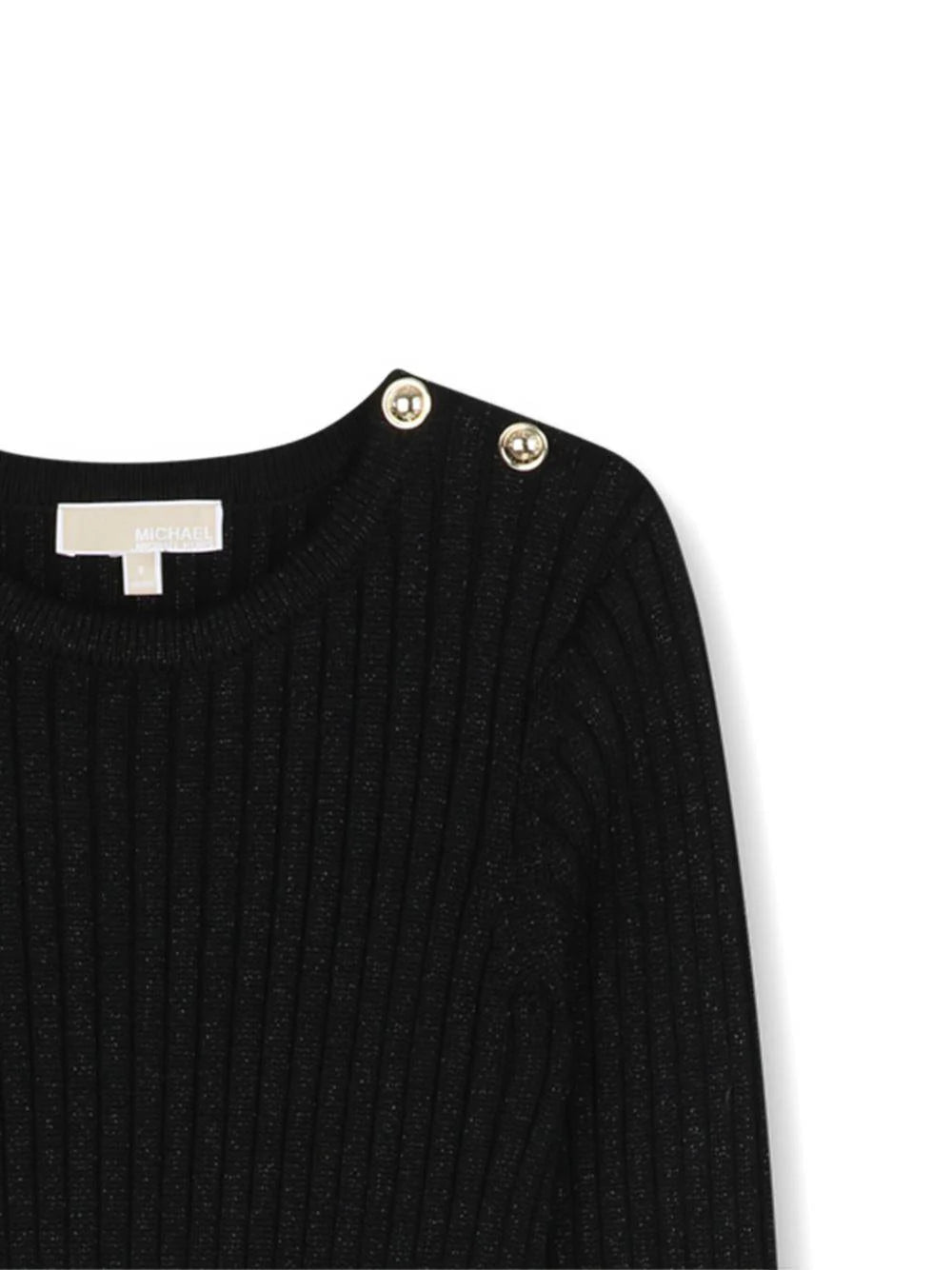 Abito lungo per bambina Michael Kors Kids nero a coste e maniche lunghe