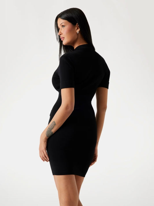 Guess abito nero donna in misto viscosa bottoni oro con logo