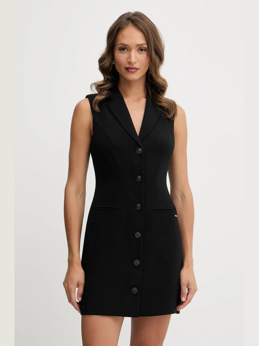 Guess abito nero donna smanicato bottoni con logo