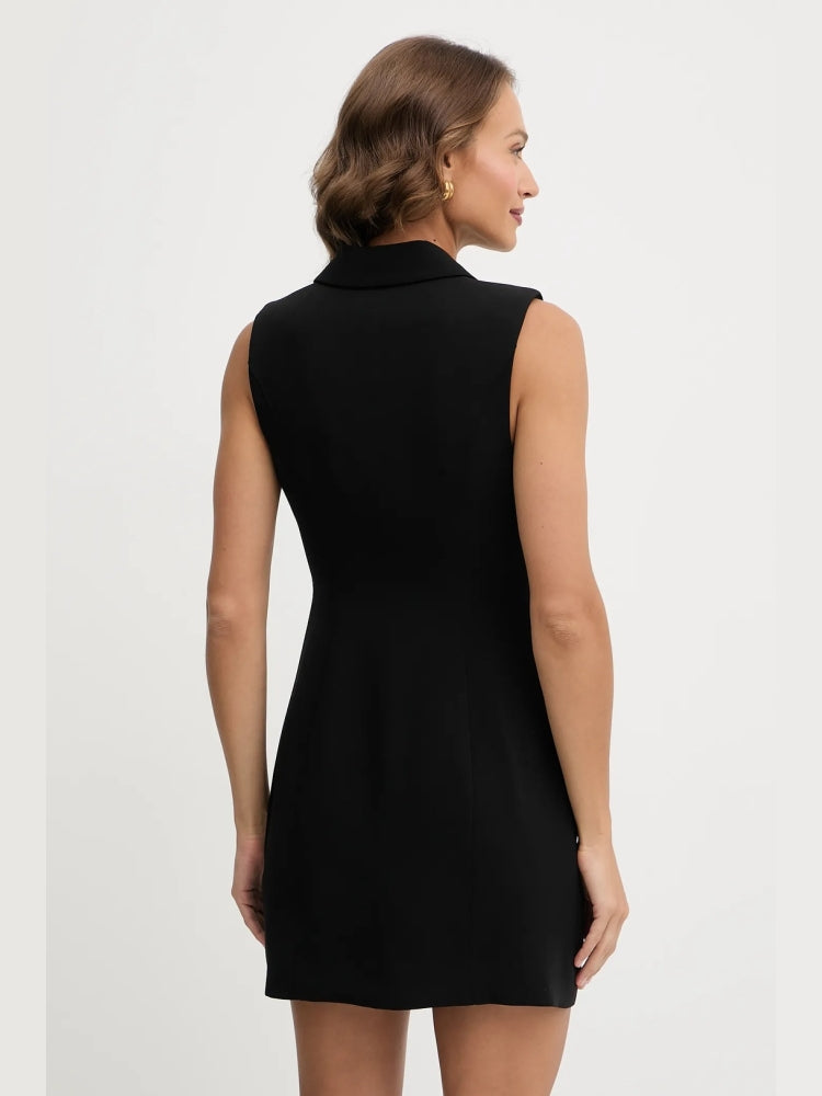 Guess abito nero donna smanicato bottoni con logo dettaglio logo