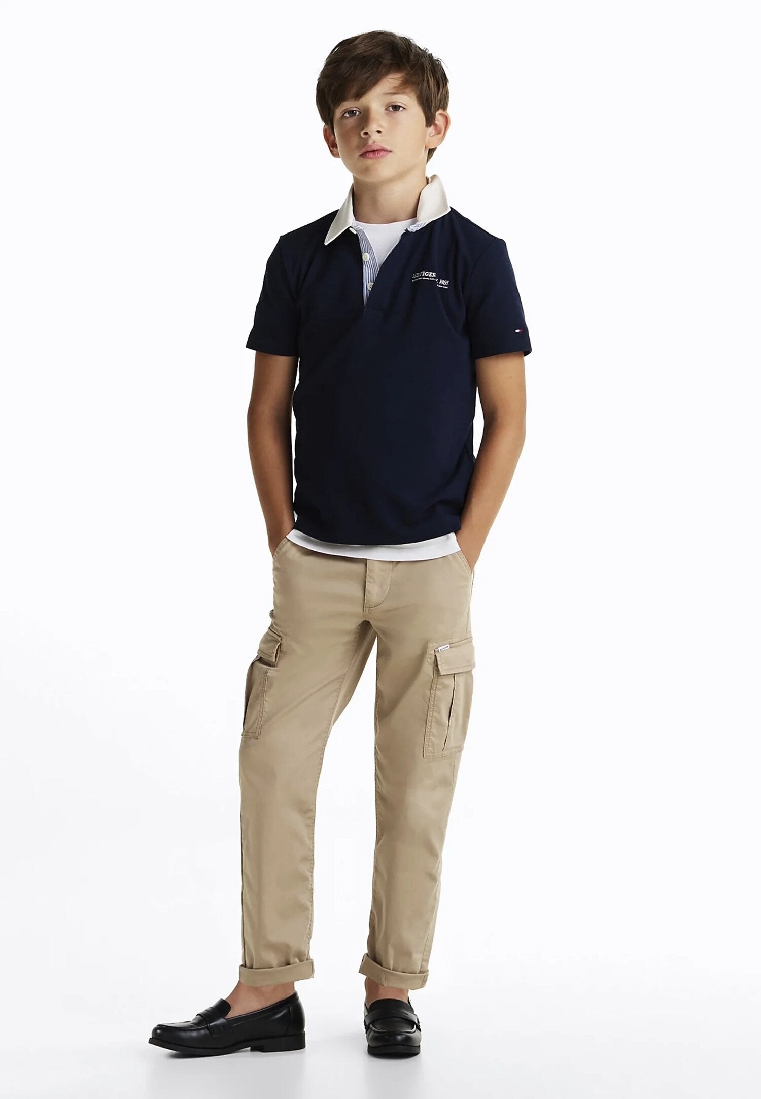 Polo blu Tommy Hilfiger bambino con colletto bianco | CammarataMode