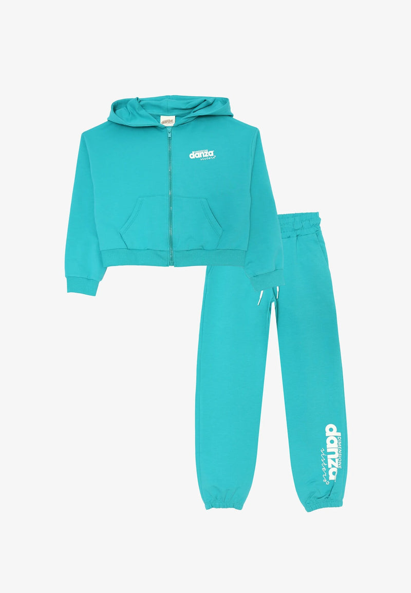 Size Dance Tracksuit Girls Aqua Green 2-16 Years with Crop Jacket and Hood - WATER GREEN | CammarataMode