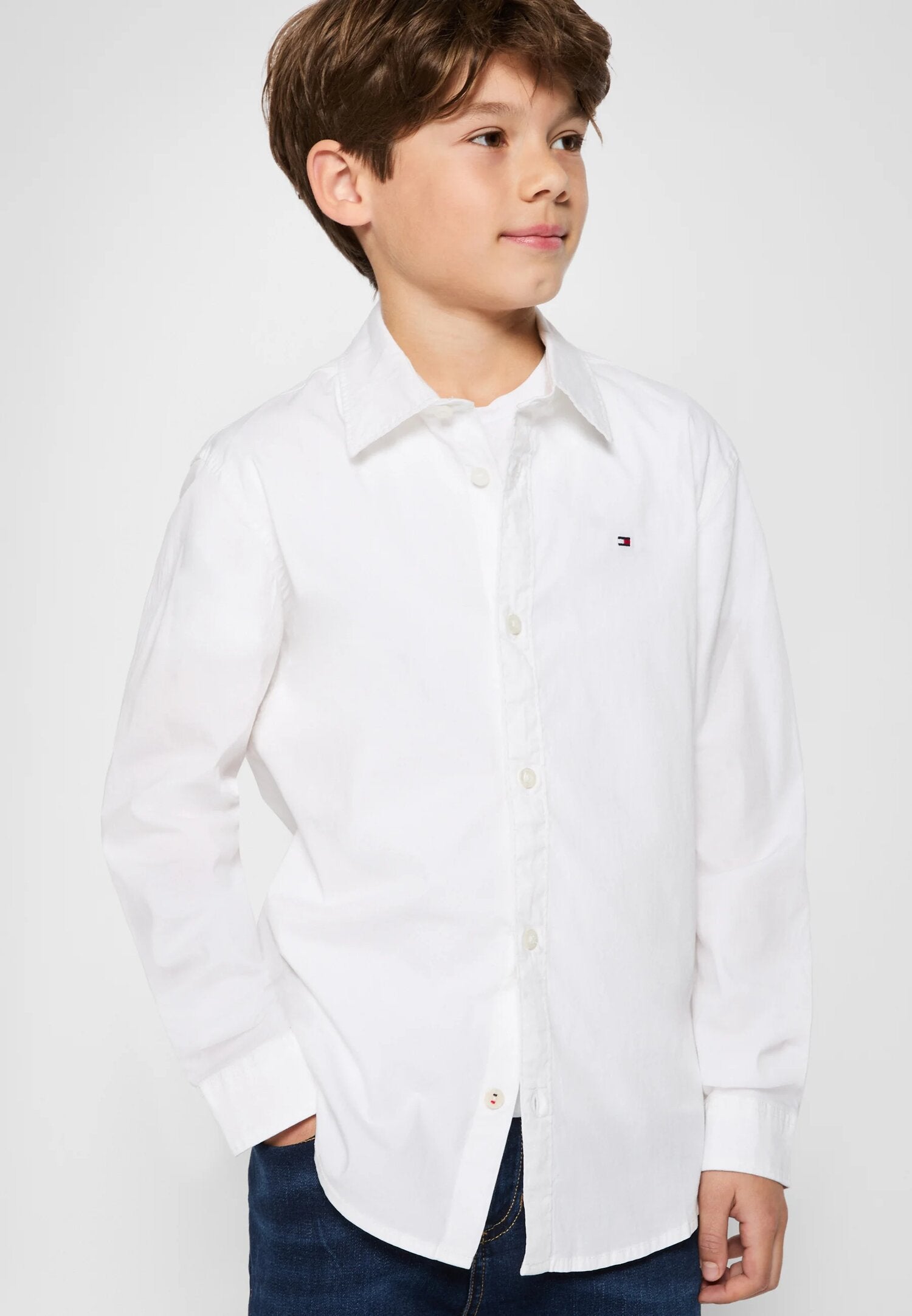 Tommy Hilfiger Camicia Bianca Ragazzo In Cotone Con Bottoni Elegante PE26