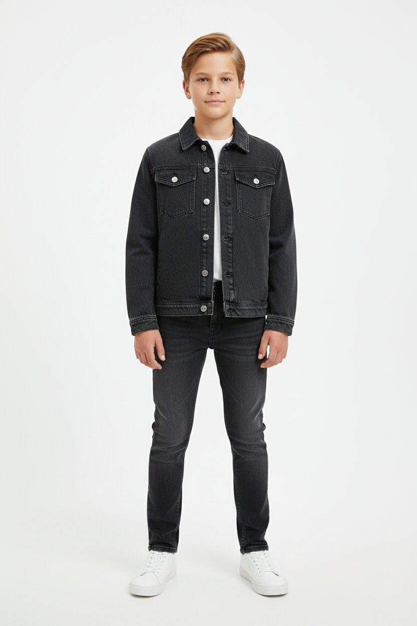 Calvin Klein Camicia Jeans Nero Bambino Con Bottoni Mezza Stagione PE26