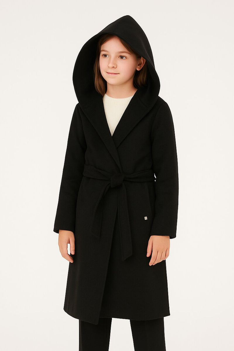 Kocca cappotto nero bambina e ragazza con cappuccio elegante - NERO | CammarataMode