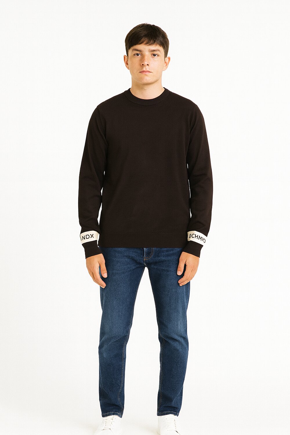 John Richmond maglia uomo lana marrone collo tondo polsini logo | CammarataMode