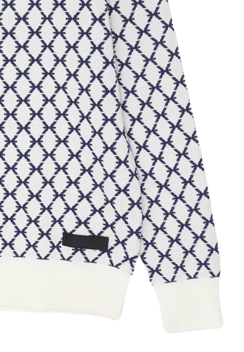 John Richmond maglione uomo off white lana rasata fantasia geometrica