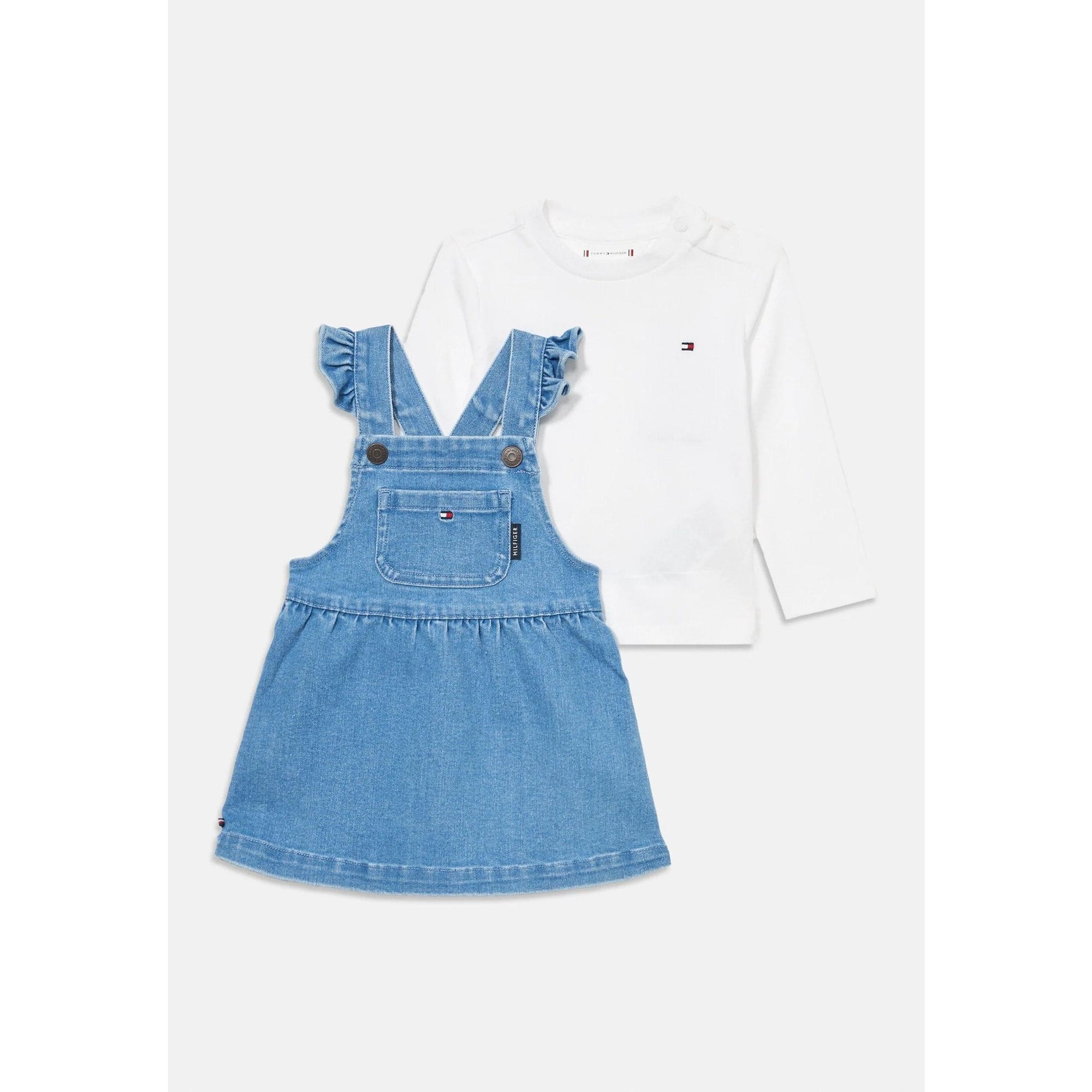 Tommy Hilfiger Set Salopette Bambina In Cotone Maniche Lunghe Passeggio PE26