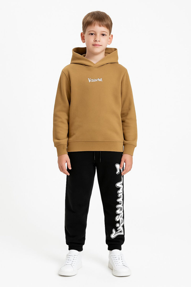 Disclaimer felpa con cappuccio bambino marrone cotone inverno logo bianco - MARRONE | CammarataMode