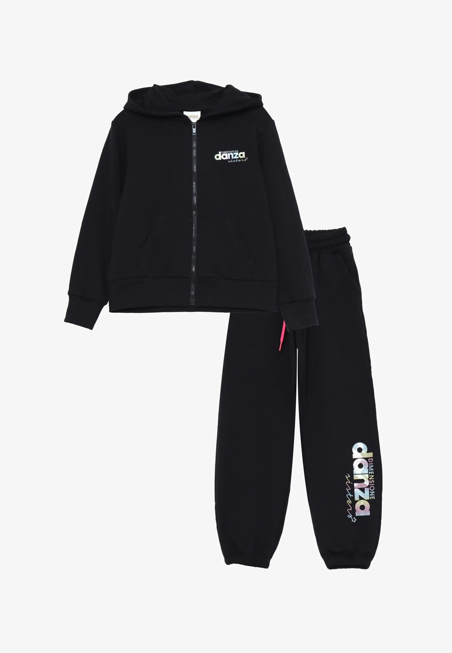 Dimensione Danza Tuta Nero Bambina Giacca Zip In Cotone Con Cappuccio