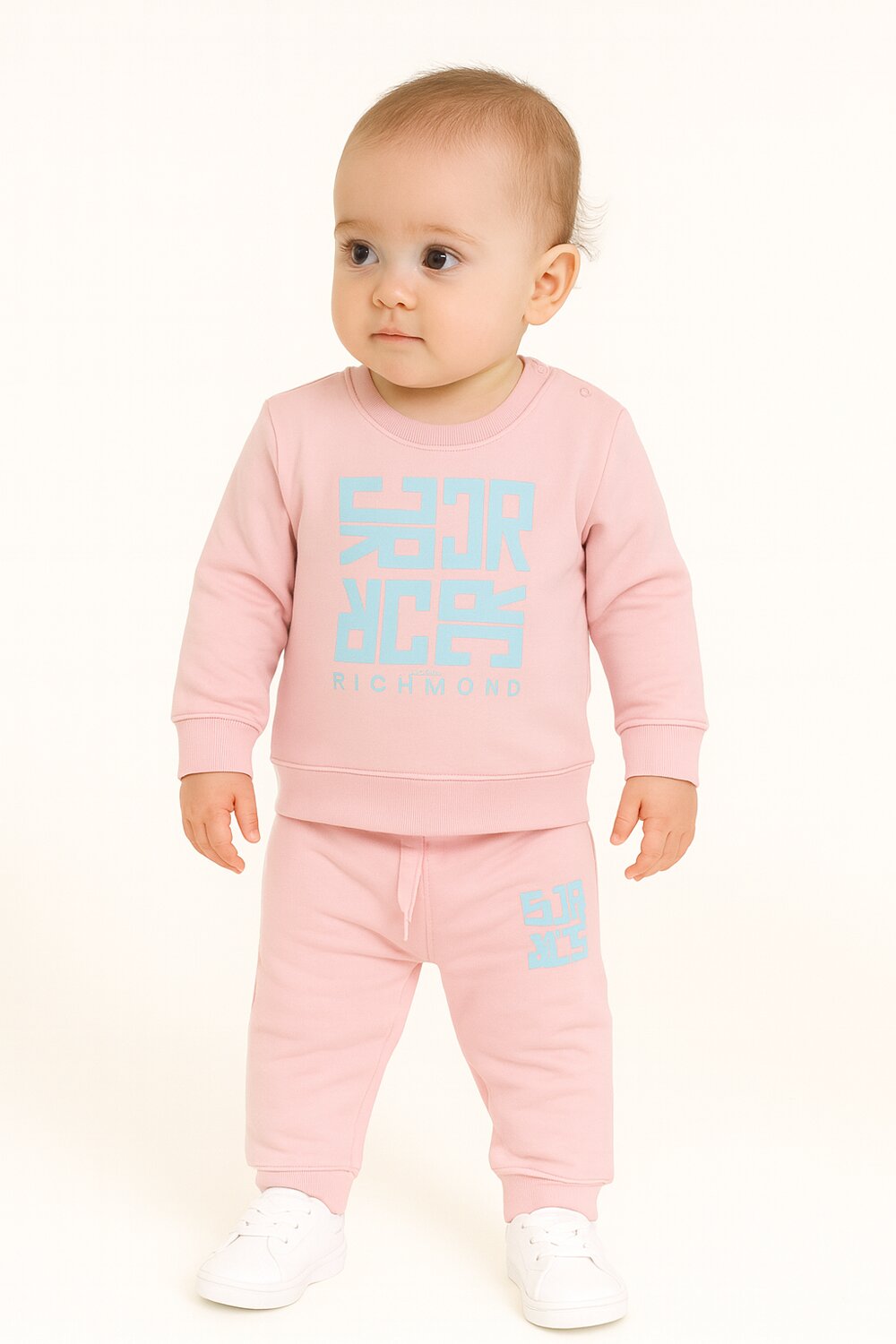 John Richmond completo neonata rosa stampa azzurra 100% cotone