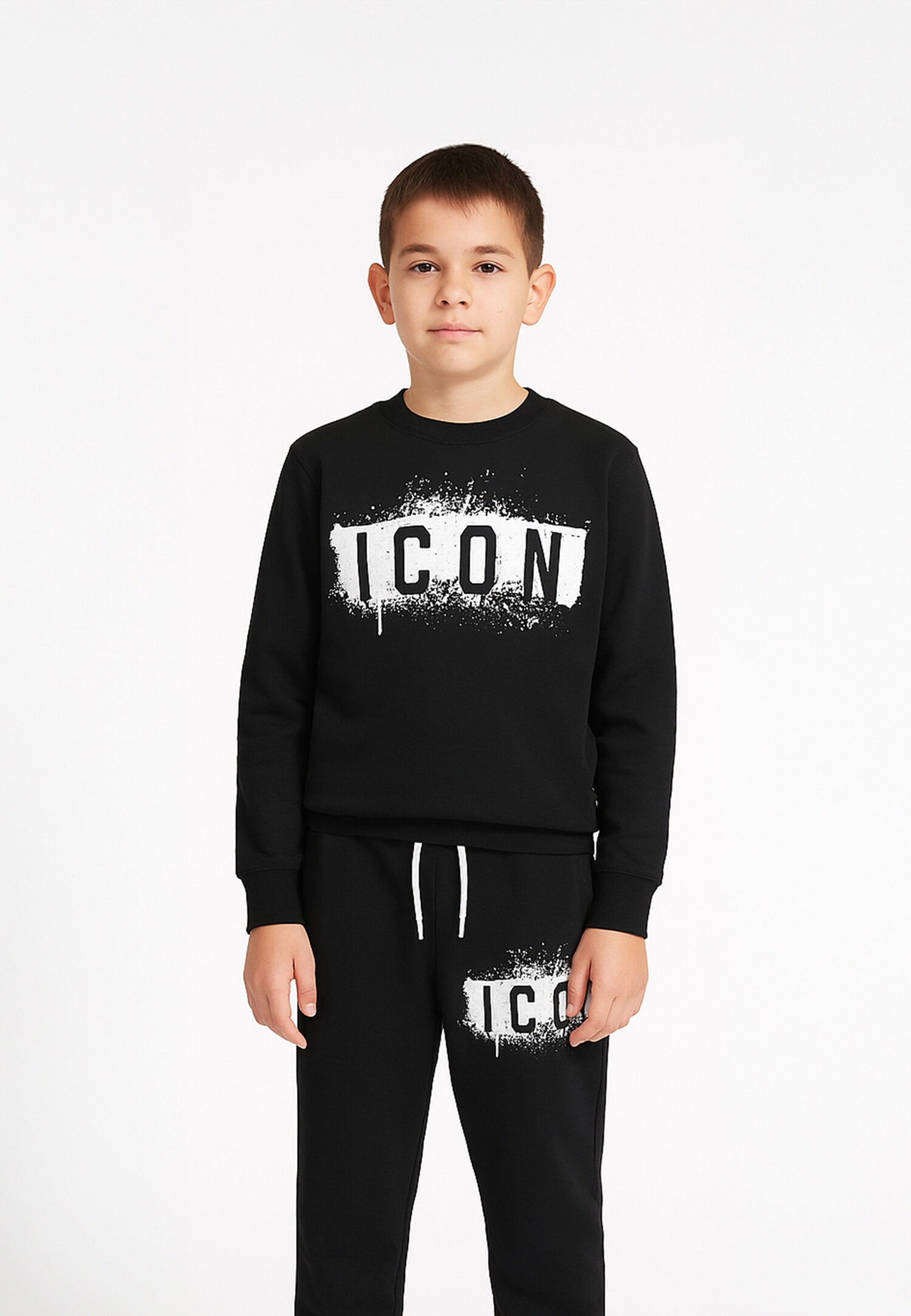 Icon Felpa Nero Bambino In Cotone Girocollo Quotidiano AI25