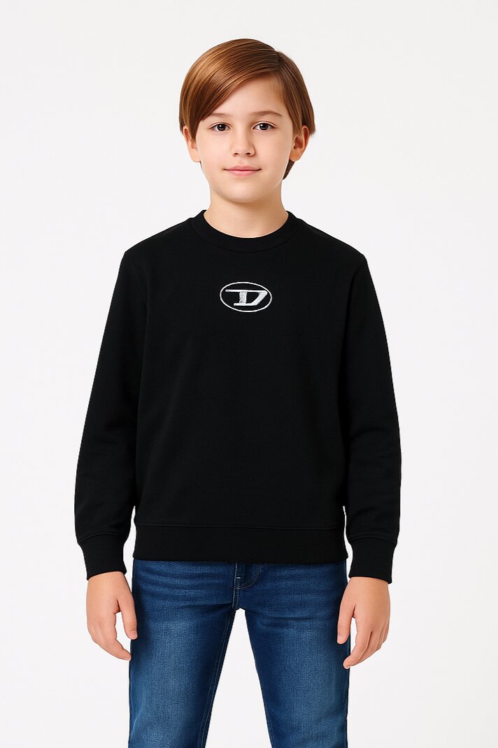 Diesel felpa bambino ragazzo nera girocollo cotone logo stampato