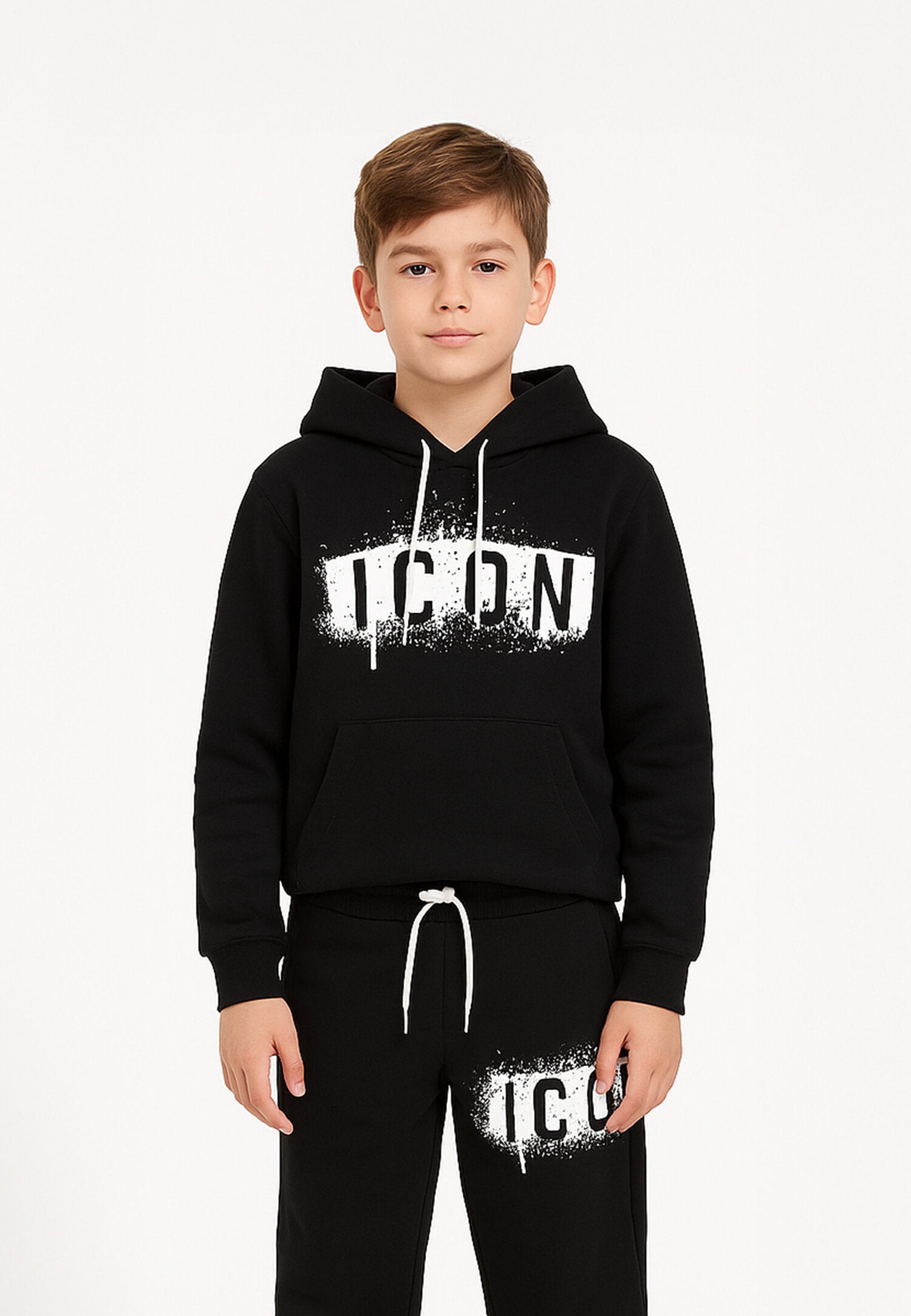 Icon Felpa Nero Bambino In Cotone Con Cappuccio Autunnale AI25