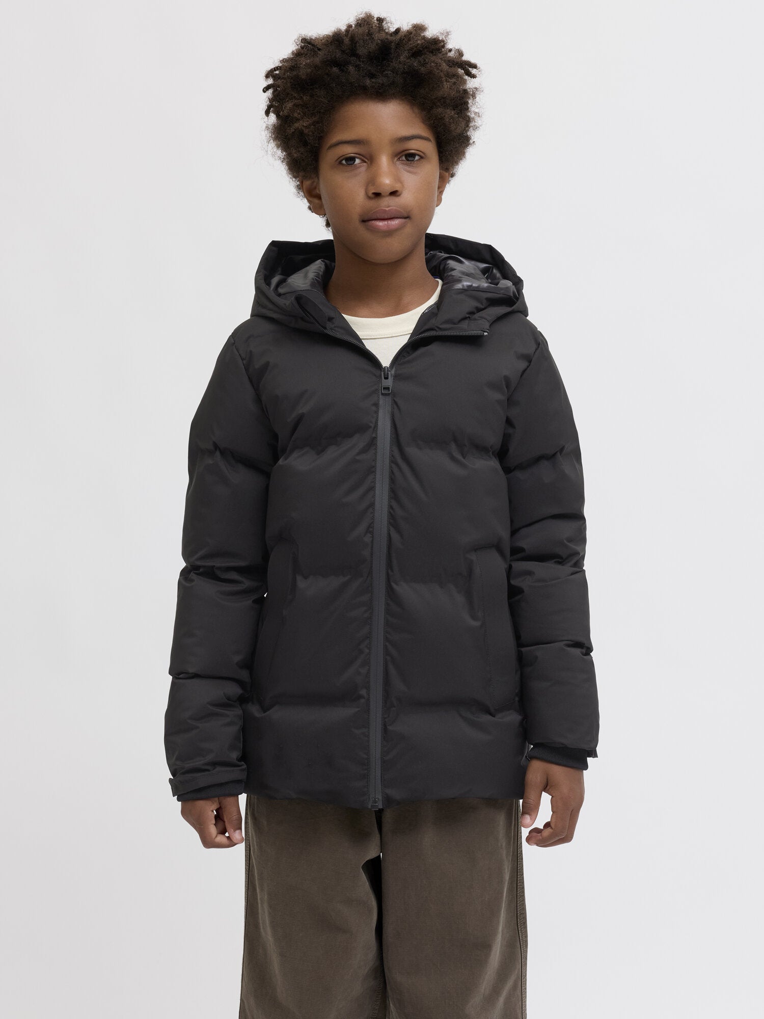 Jack & Jones Junior Giubbotto Nero Bambino In Nylon Con Cappuccio Invernale