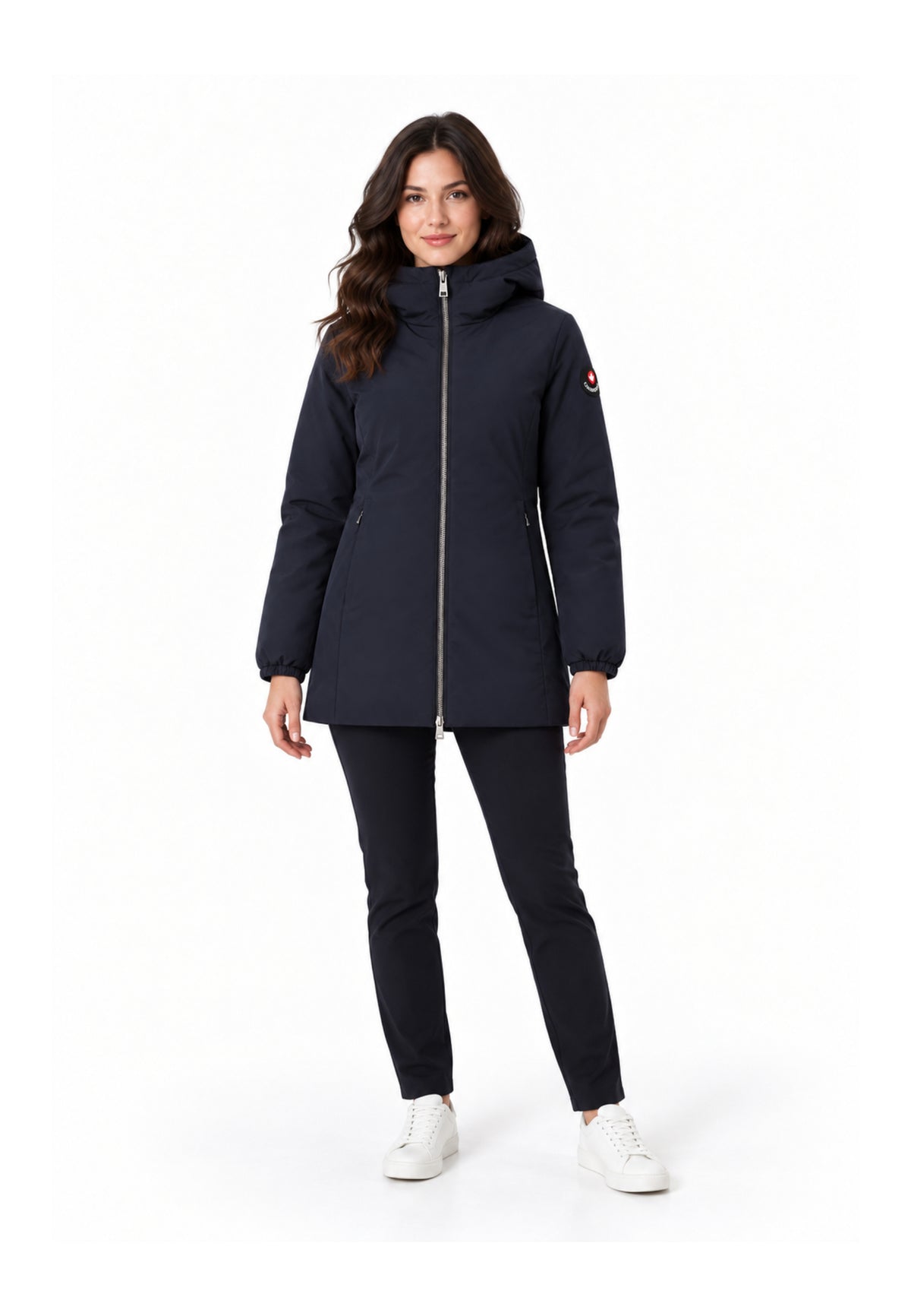 Canadiens Giubbotto blu imbottito lunghezza coscia con cappuccio Donna shari long/w.blu