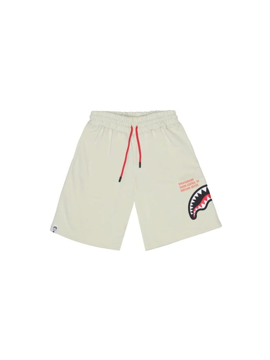 Sprayground shorts kids/junior in cotone avorio con stampa bocca di squalo