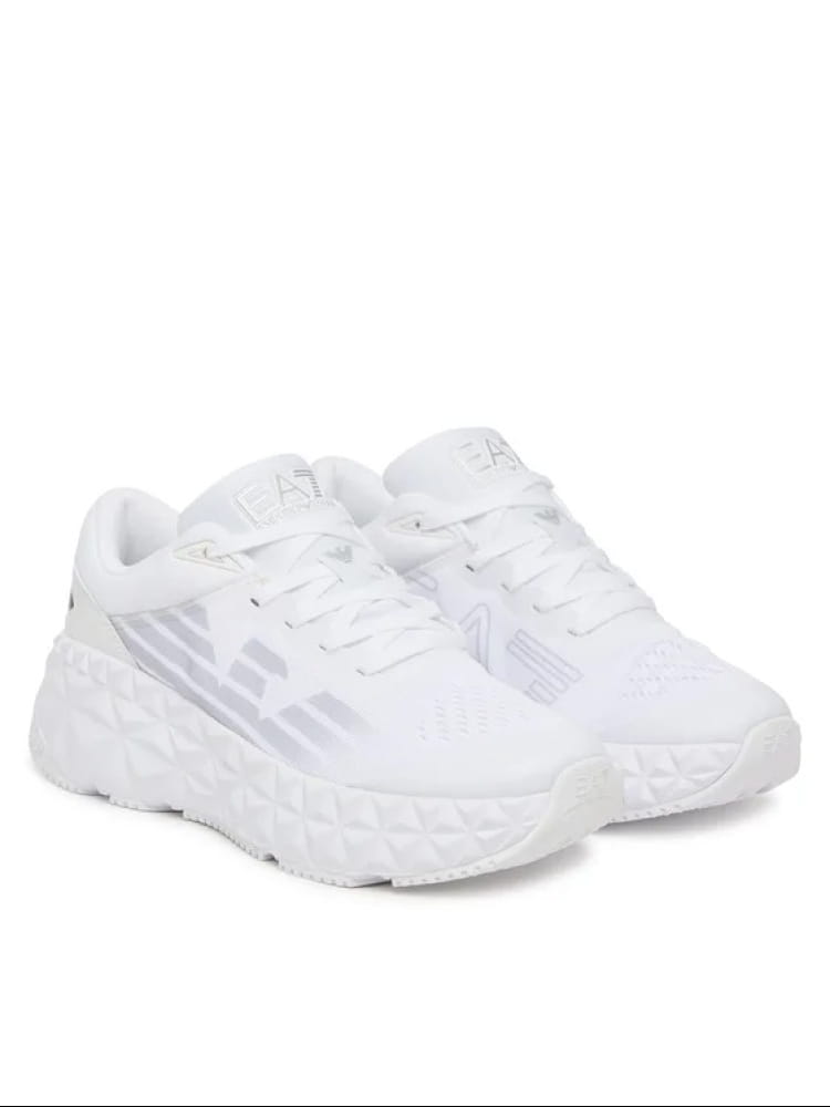 Emporio Armani sneakers uomo running in tessuto bianco con maxi logo Uomo