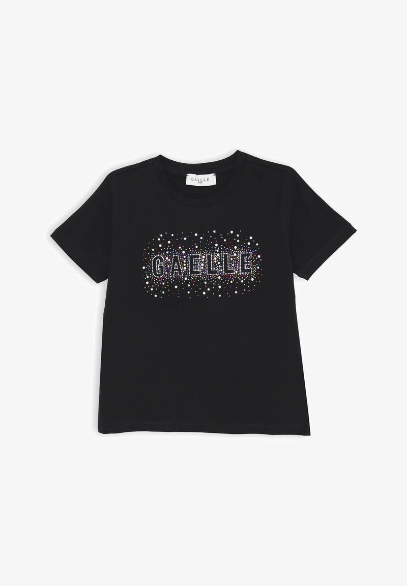 Gaelle Paris - T-shirt nera con strass bambina ragazza - NERO | CammarataMode
