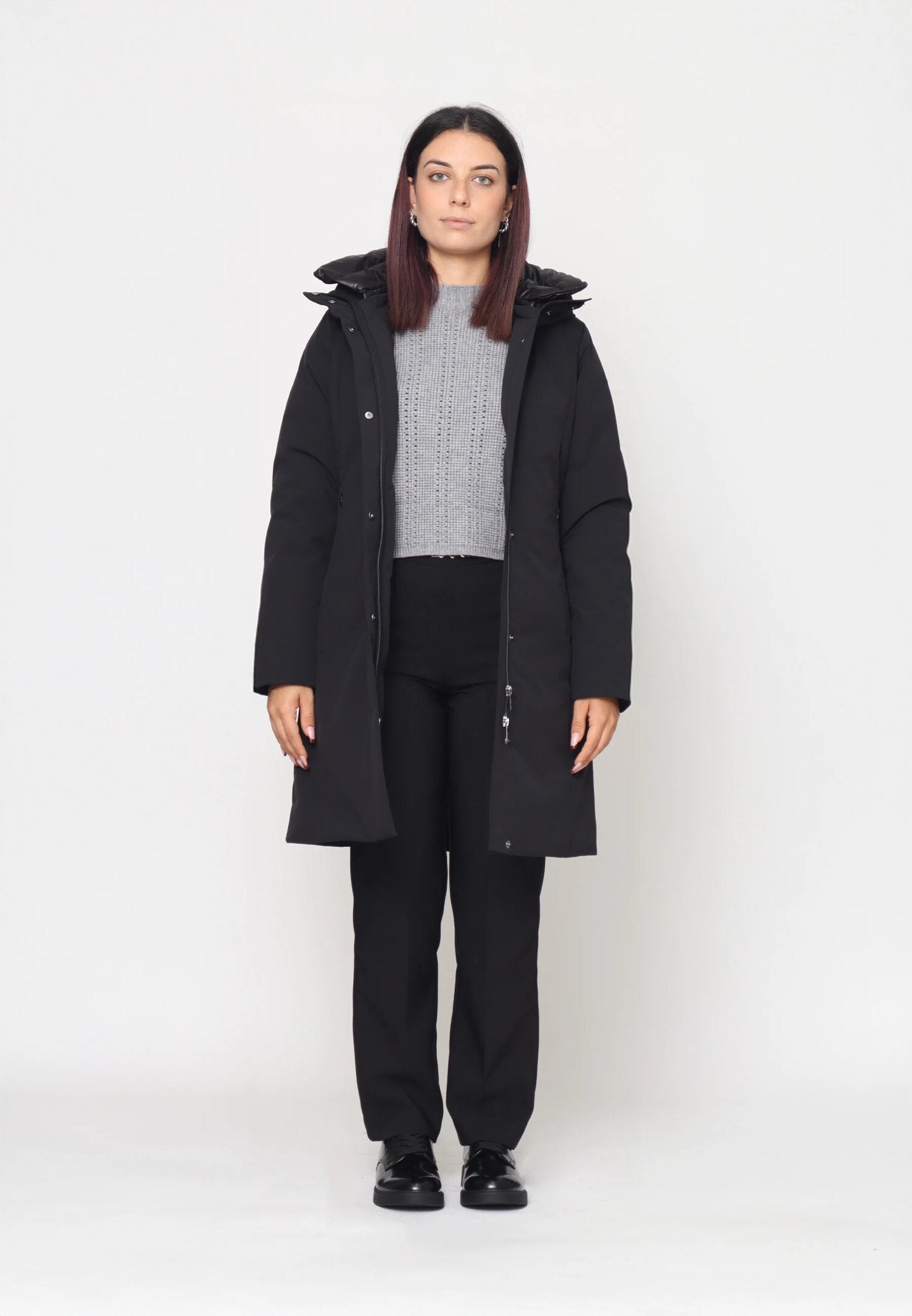 Canadiens Giubbotto Nero Donna In Poliestere Con Cappuccio Invernale AI25