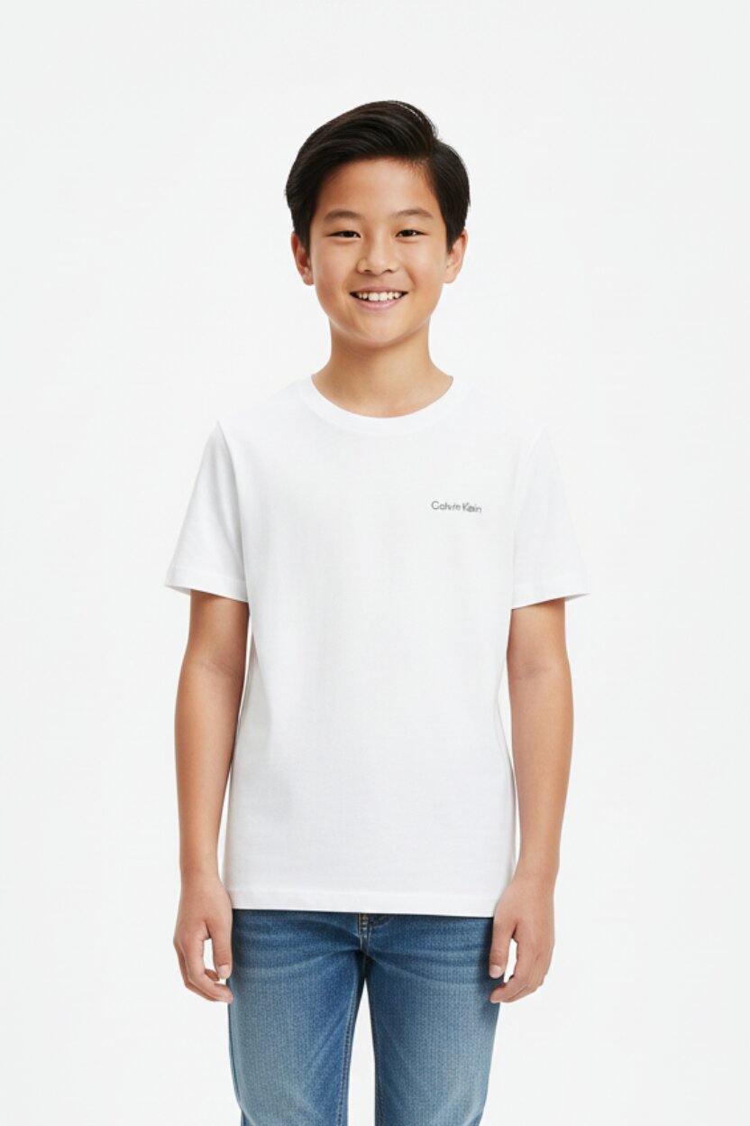 Calvin Klein Tshirt Bianca Bambino In Jersey Maniche Corte Quotidiano PE26