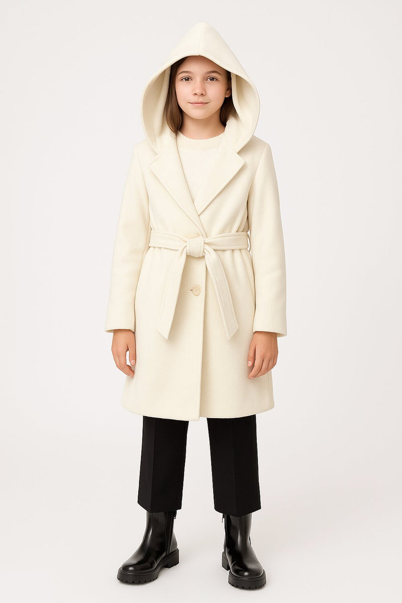 Kocca cappotto panna bambina e ragazza con cappuccio elegante - PANNA | CammarataMode