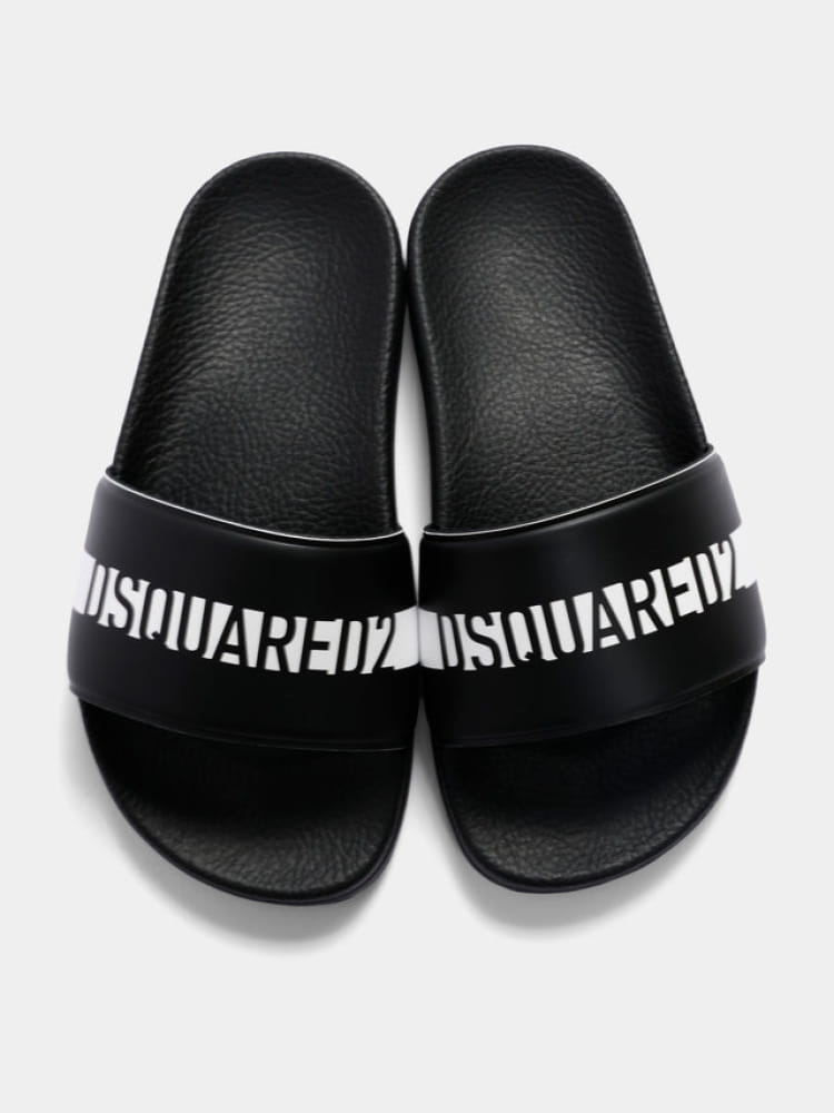 Dsquared ciabatte kids/junior nere con logo lettering in contrasto Bambino