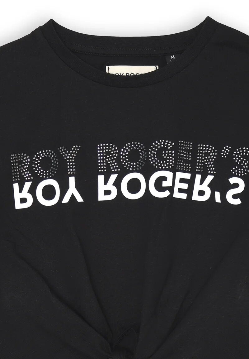 Roy Rogers - T-shirt nera bambina corta con nodo e logo strass - P/E 2025 - NERO | CammarataMode