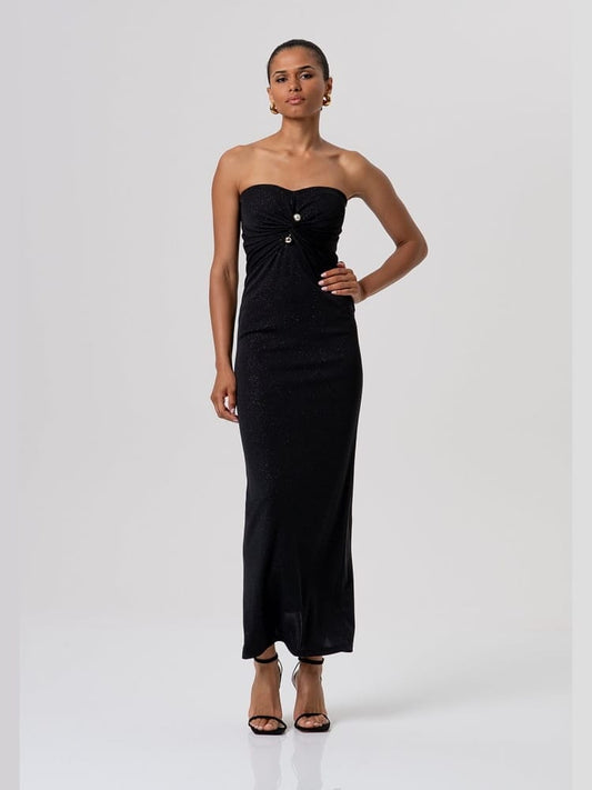 Fracomina abito slim lungo in tessuto nero con glitter