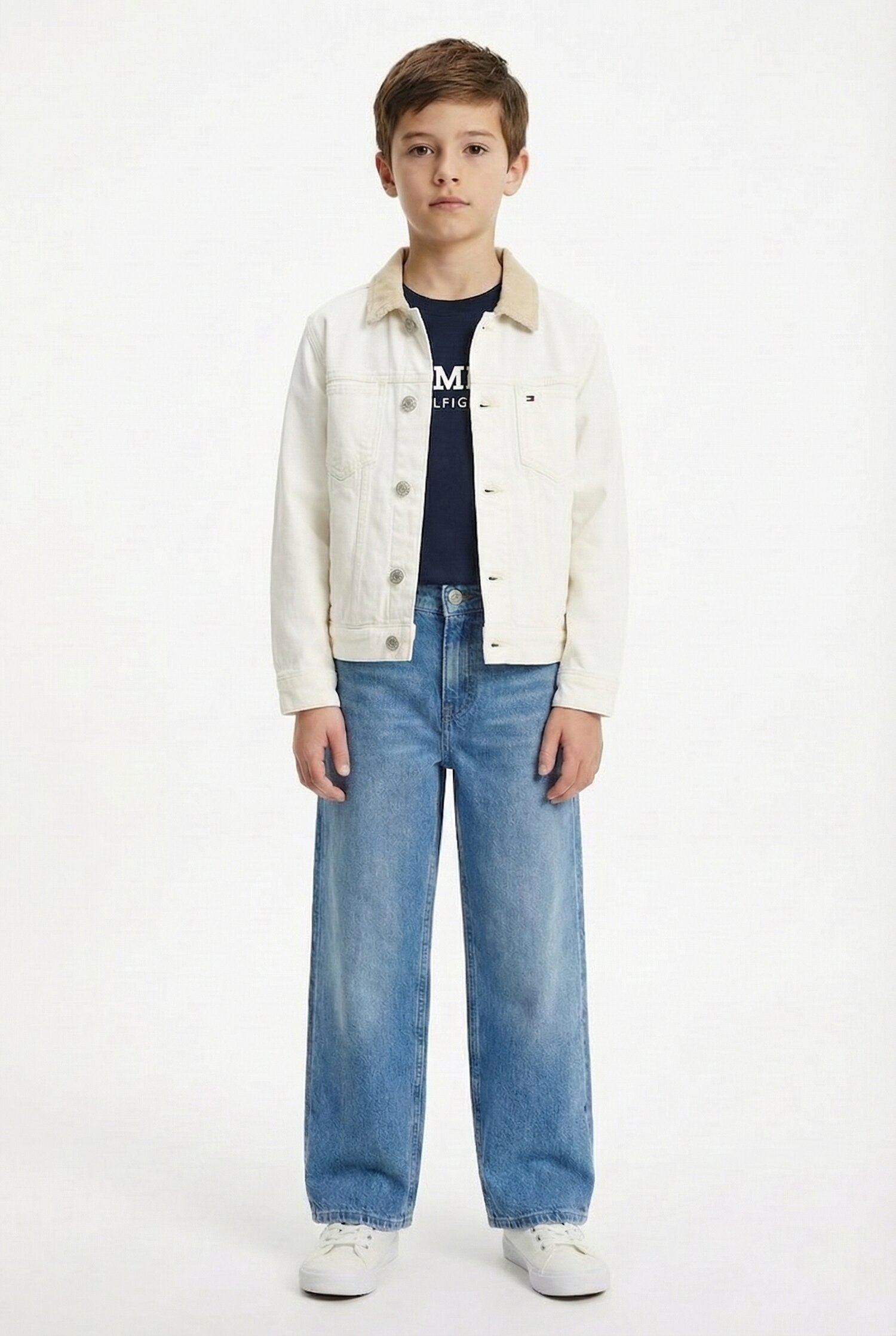 Tommy Hilfiger Giubbotto Panna Ragazzo Con Bottoni Sportivo In Cotone KB0KB10