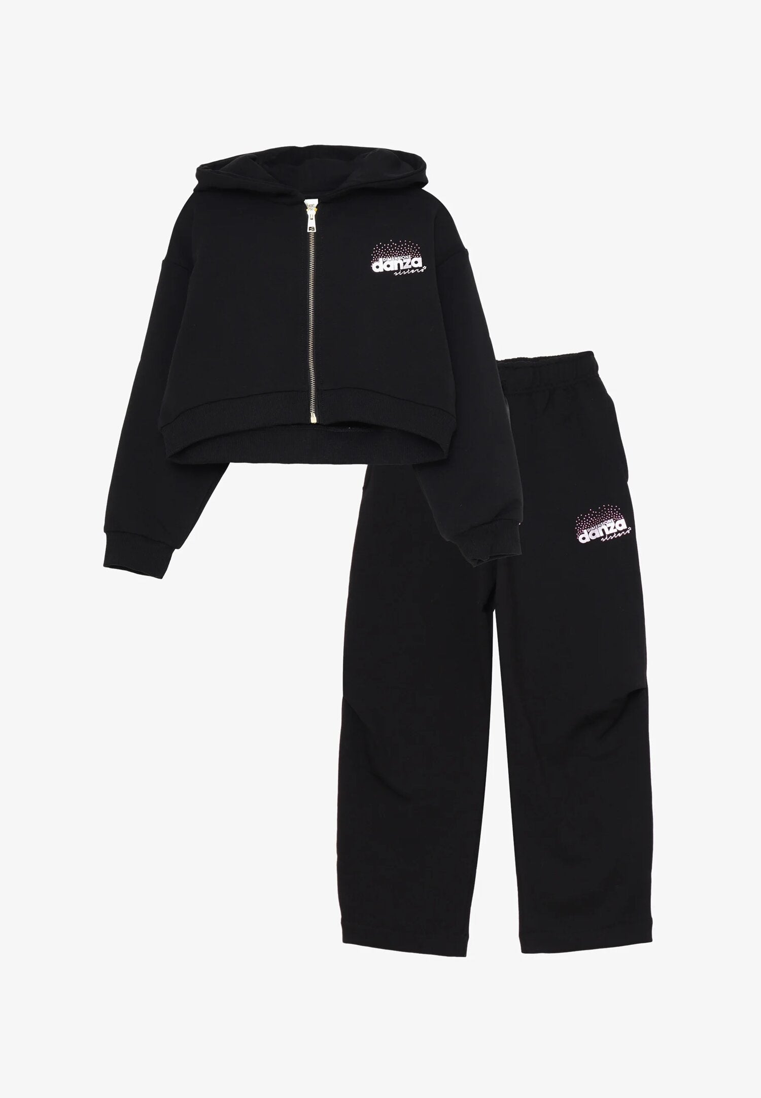 Dimensione Danza Tuta Nera Bambina Zip In Cotone Con Cappuccio Sportivo AI25