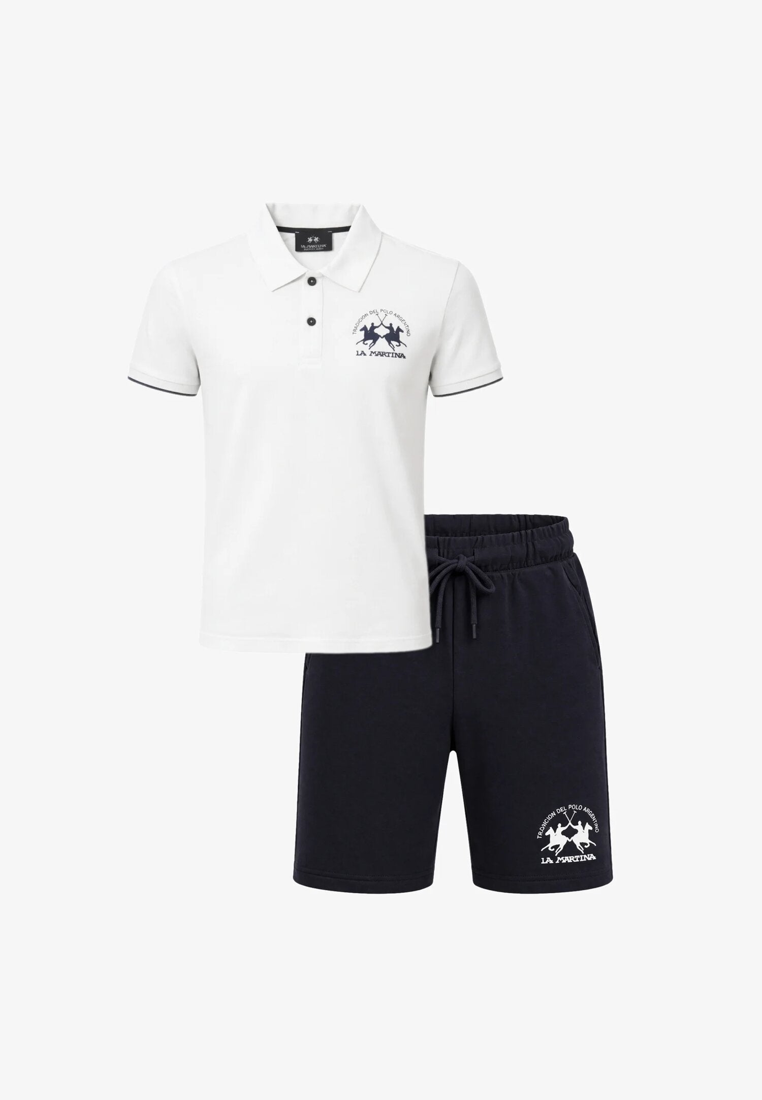 La Martina Completo Con Polo Bianca e Logo Blu Bambino MAB0037_