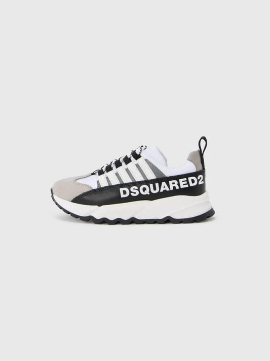 Dsquared sneakers kids /junior run in mix pelle e camoscio grigio bianco con logo nerop Bambino