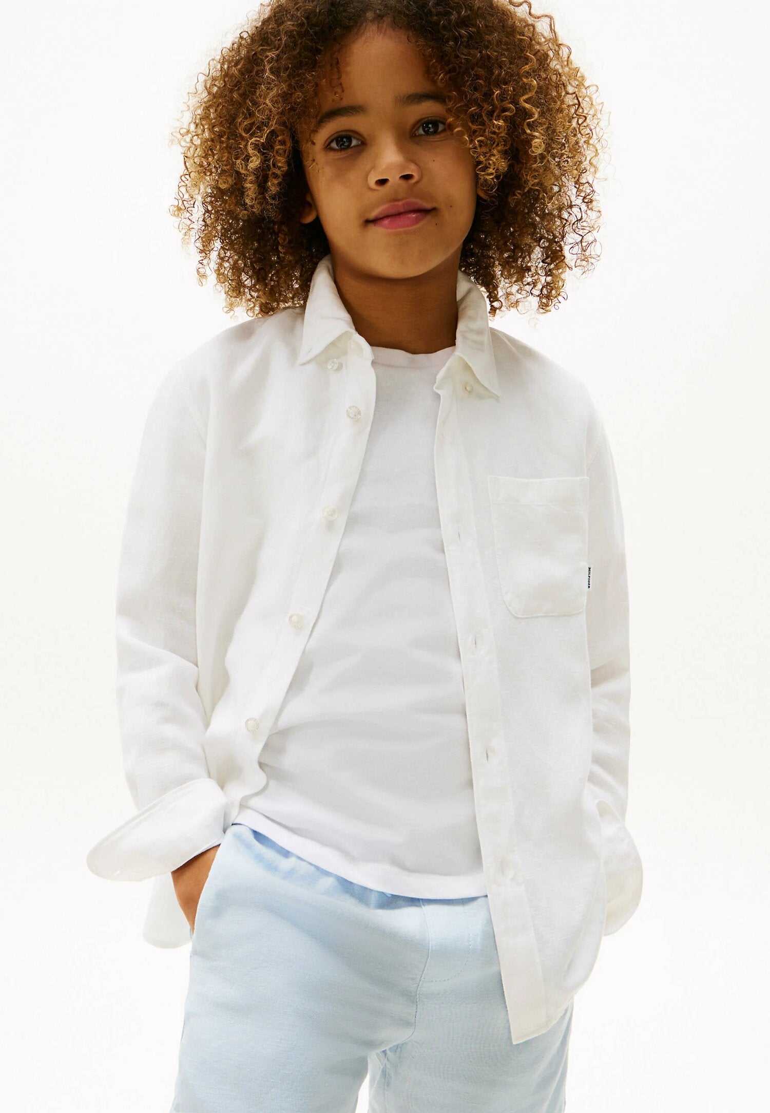 Tommy Hilfiger Camicia Bianca Bambino Kids Junior Lino Manica Lunga | CammarataMode