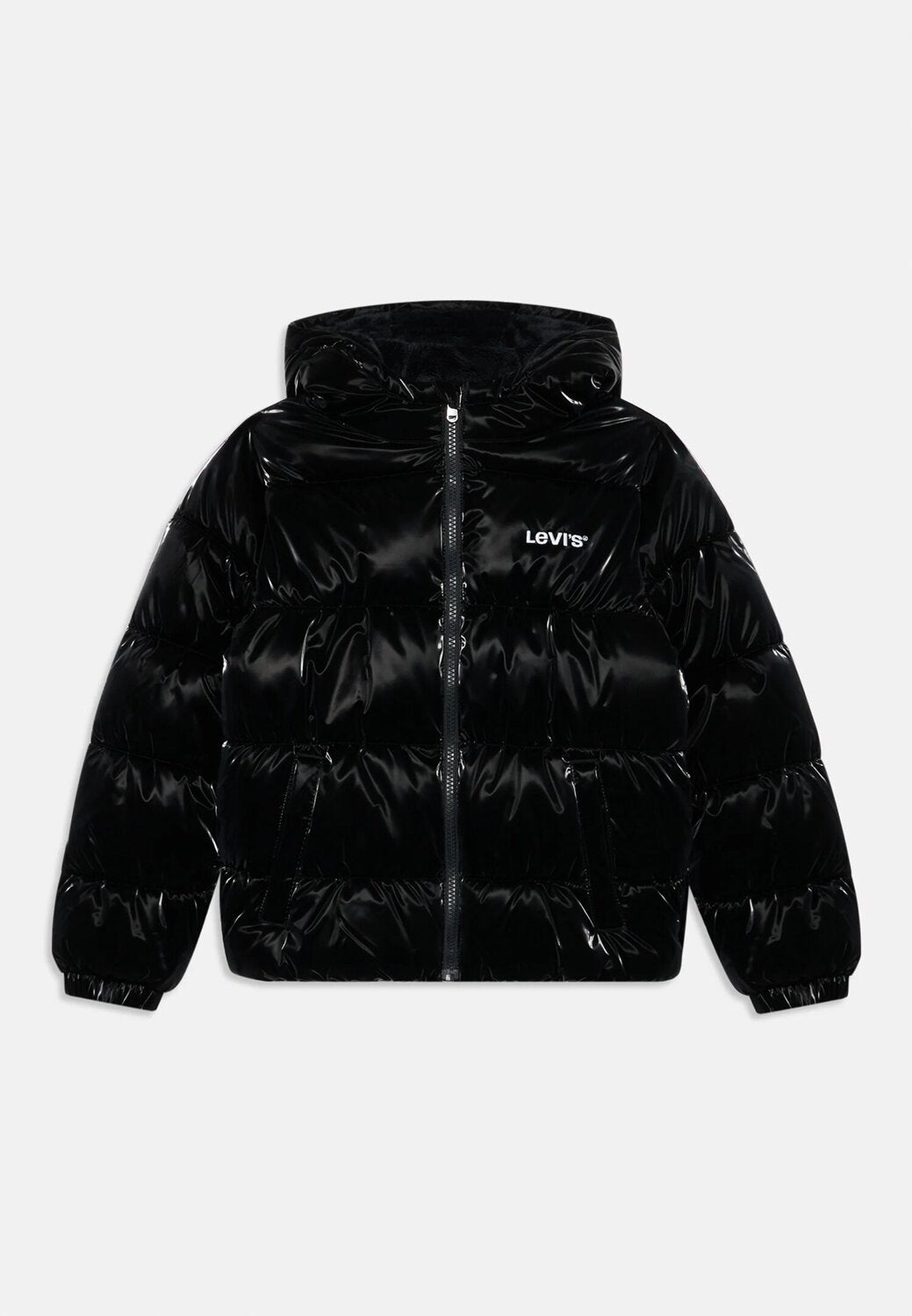 Levi’s Piumino Bambina Shiny con Cappuccio e Logo – Nero