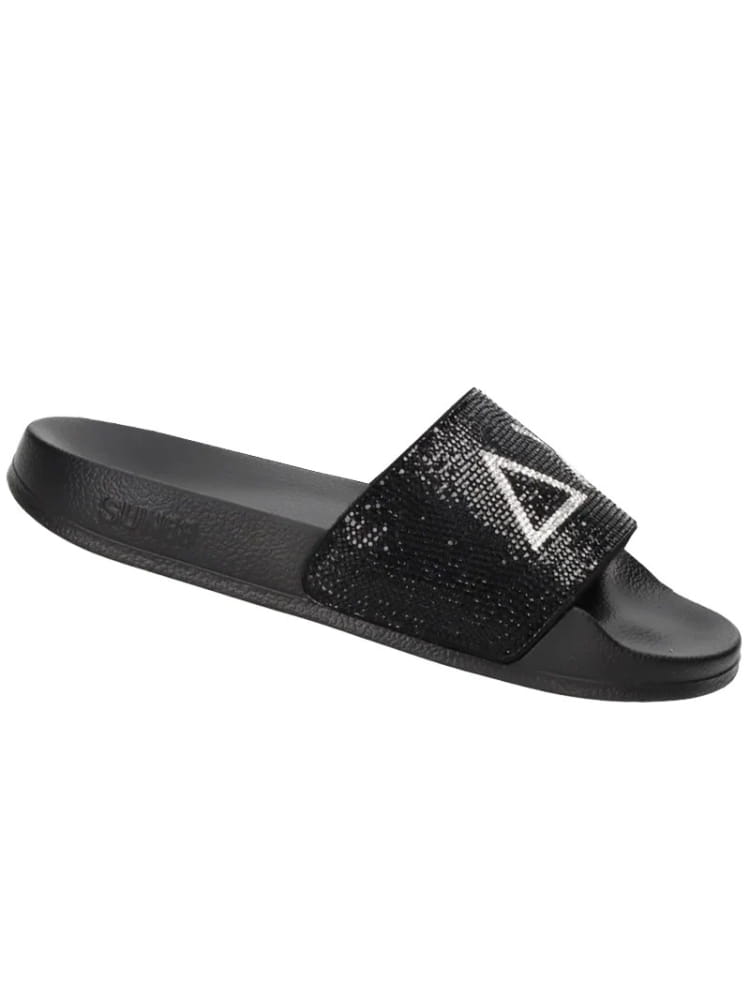 Sun68 ciabatte nera donna con strass maxi logo