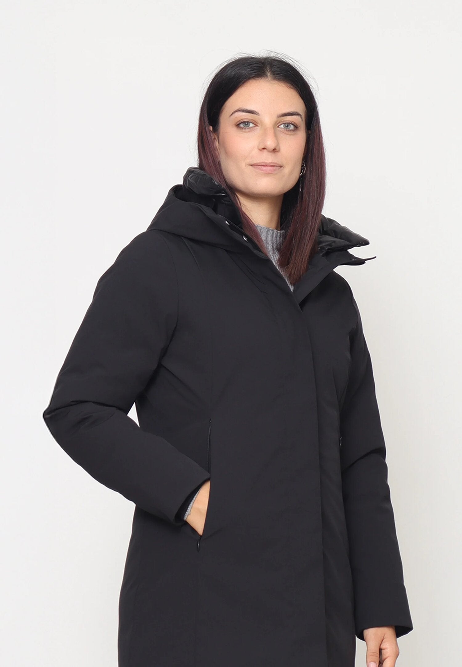 Canadiens Giubbotto Nero Donna In Poliestere Con Cappuccio Invernale AI25