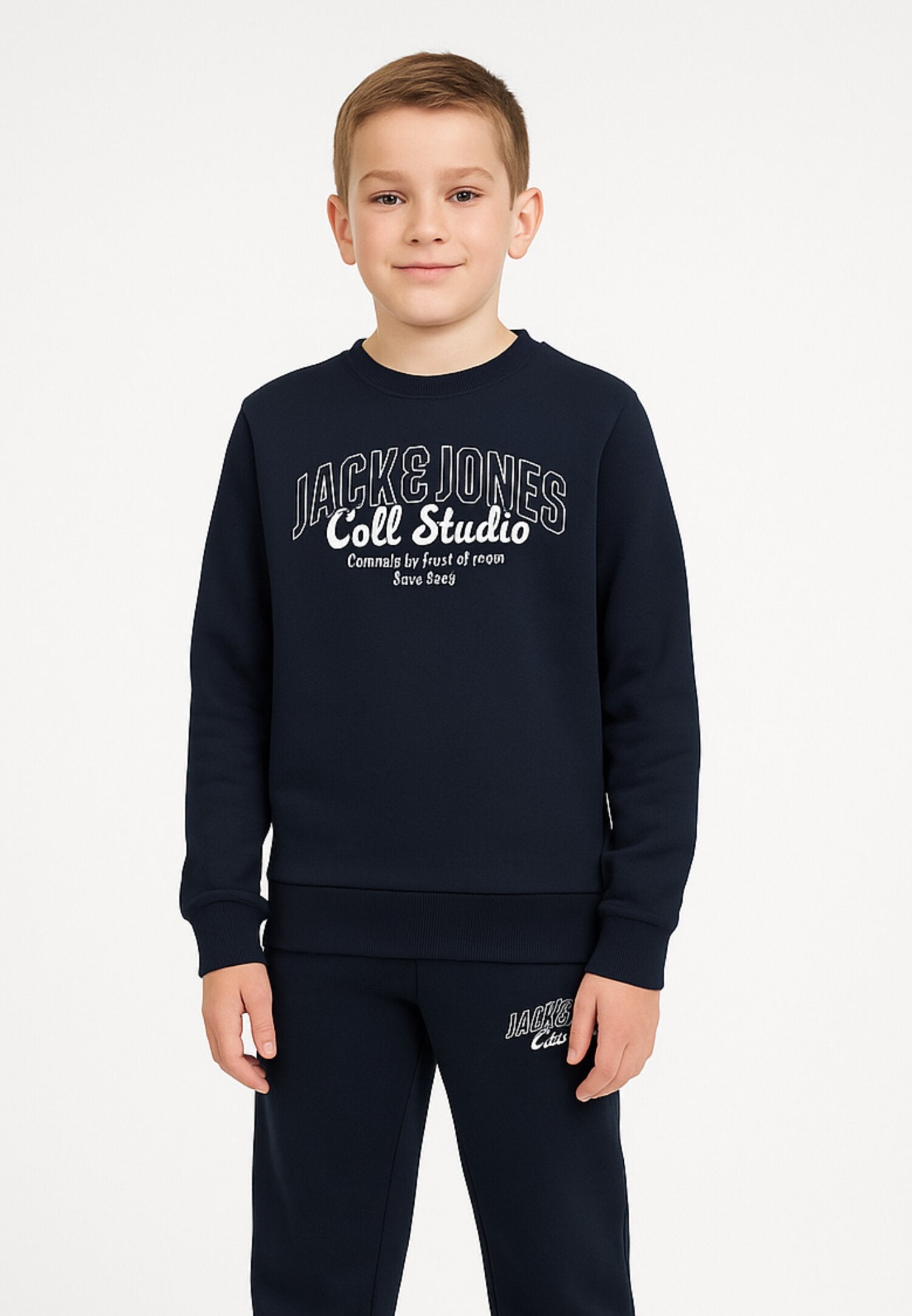 Jack & Jones Junior Felpa Blu Bambino Garzata Cotone Girocollo Autunnale AI25