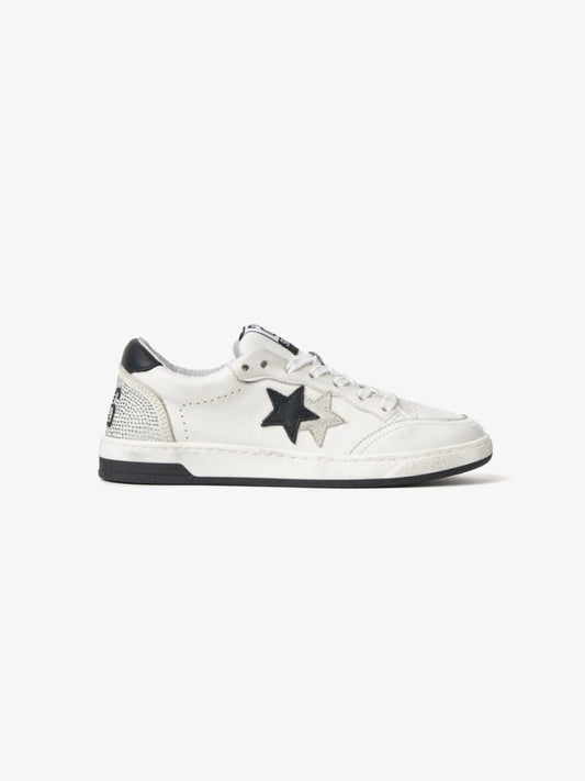 2star sneakers donna week star in pelle bianco con dettaglio nero e strass