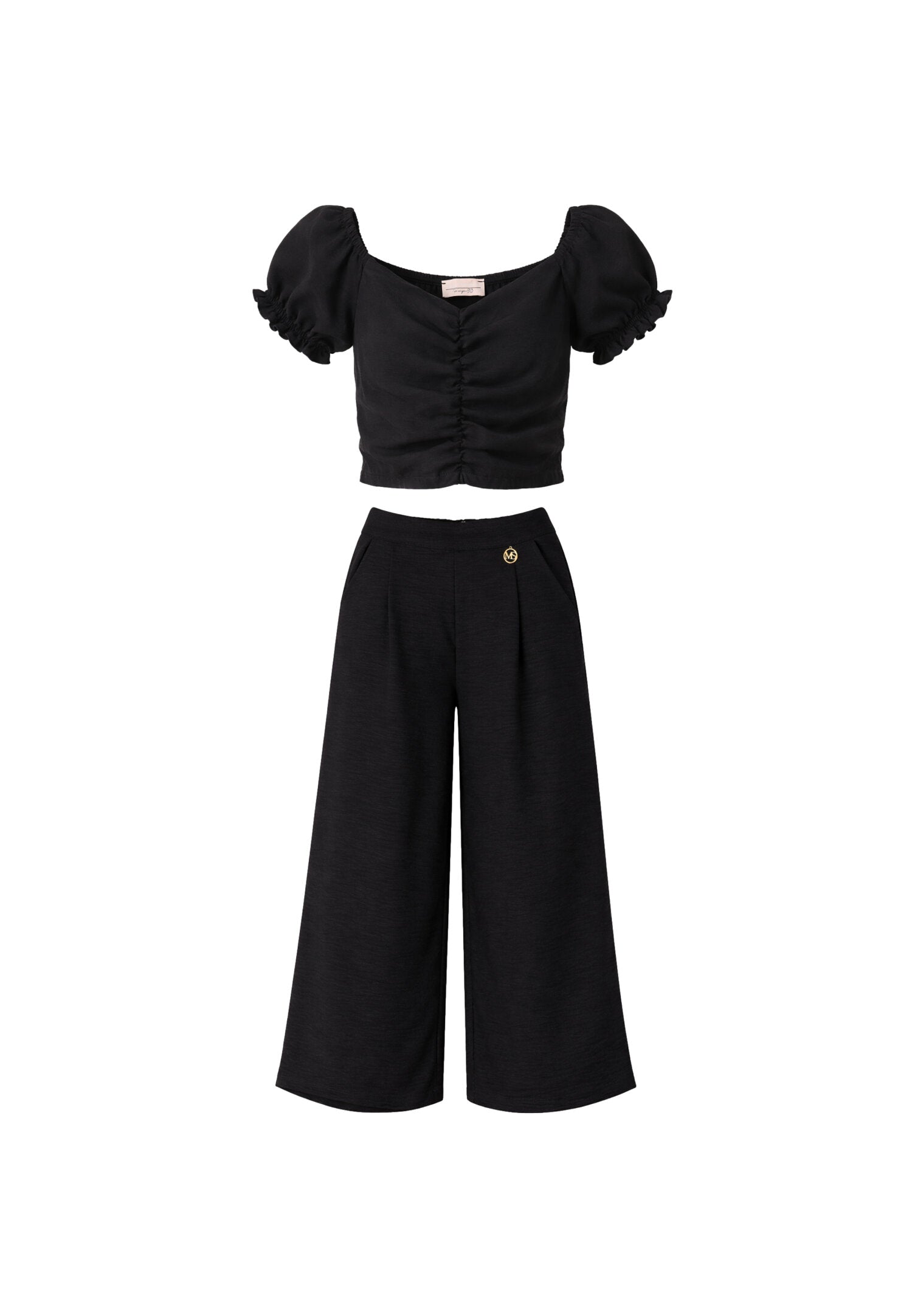 Mon Saurire Completo Top Crop e Pantalone Nero Bambina M1321J+M1324J_