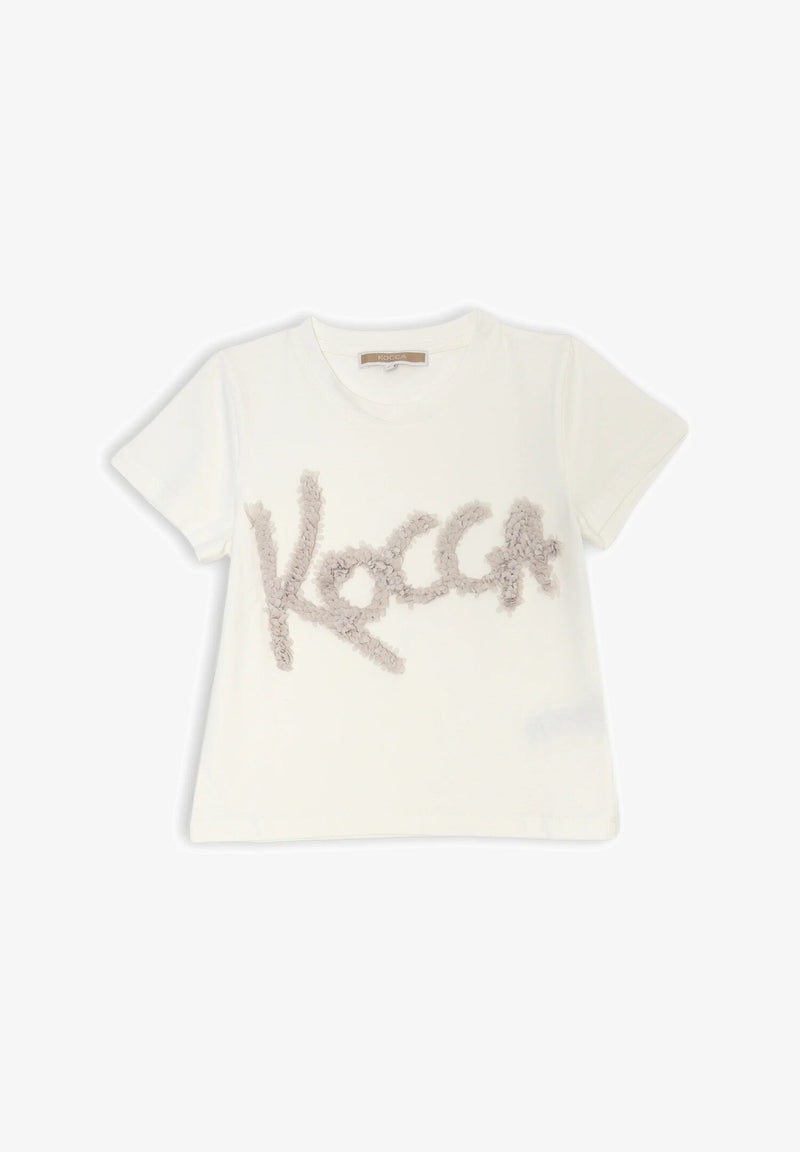 Maglia bambina Kocca beige logo 3D ricamato cotone estate 2025 - BEIGE | CammarataMode