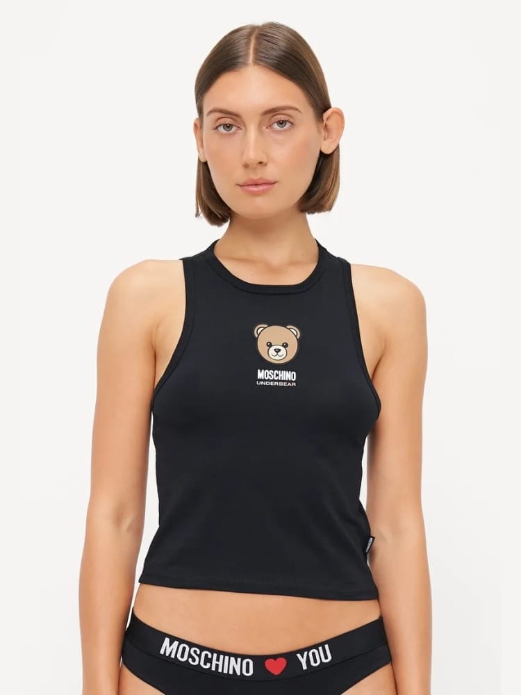 Moschino canotta nera donna logo teddy