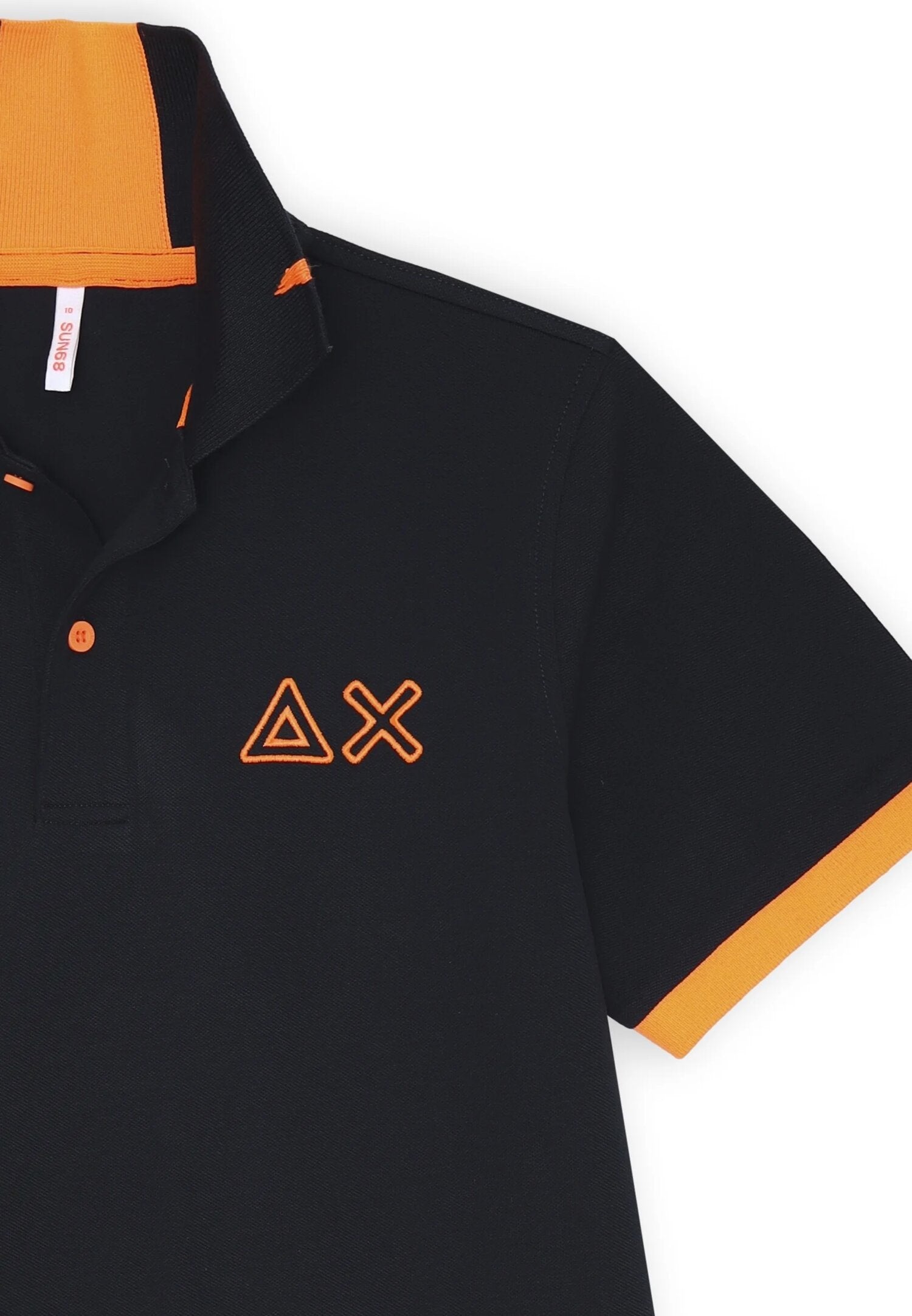 Polo blu Sun68 bambino in cotone con ricami arancioni e maniche corte | CammarataMode