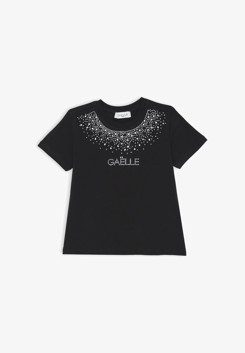 Gaelle Paris Black T-Shirt with Rhinestones, Girls and Boys - BLACK | CammarataMode