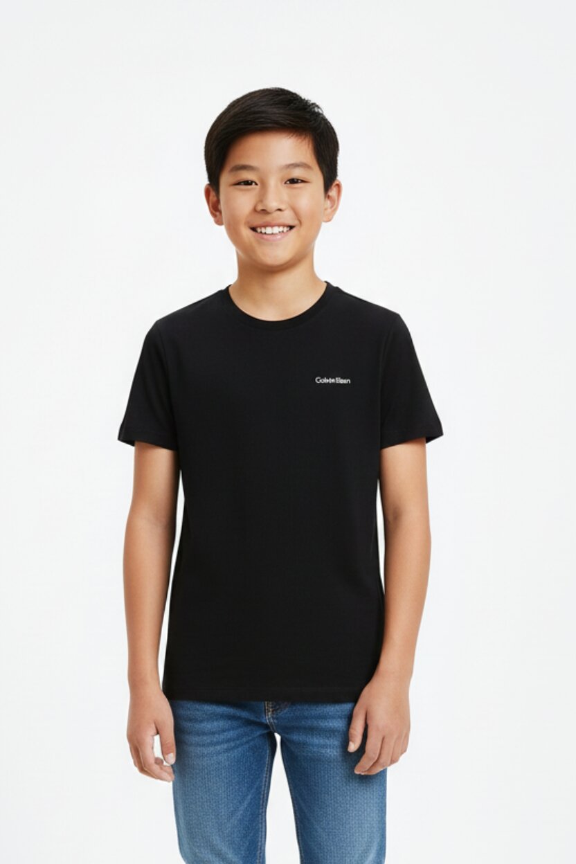 Calvin Klein Tshirt Nera Bambino In Jersey Maniche Corte Quotidiano PE26