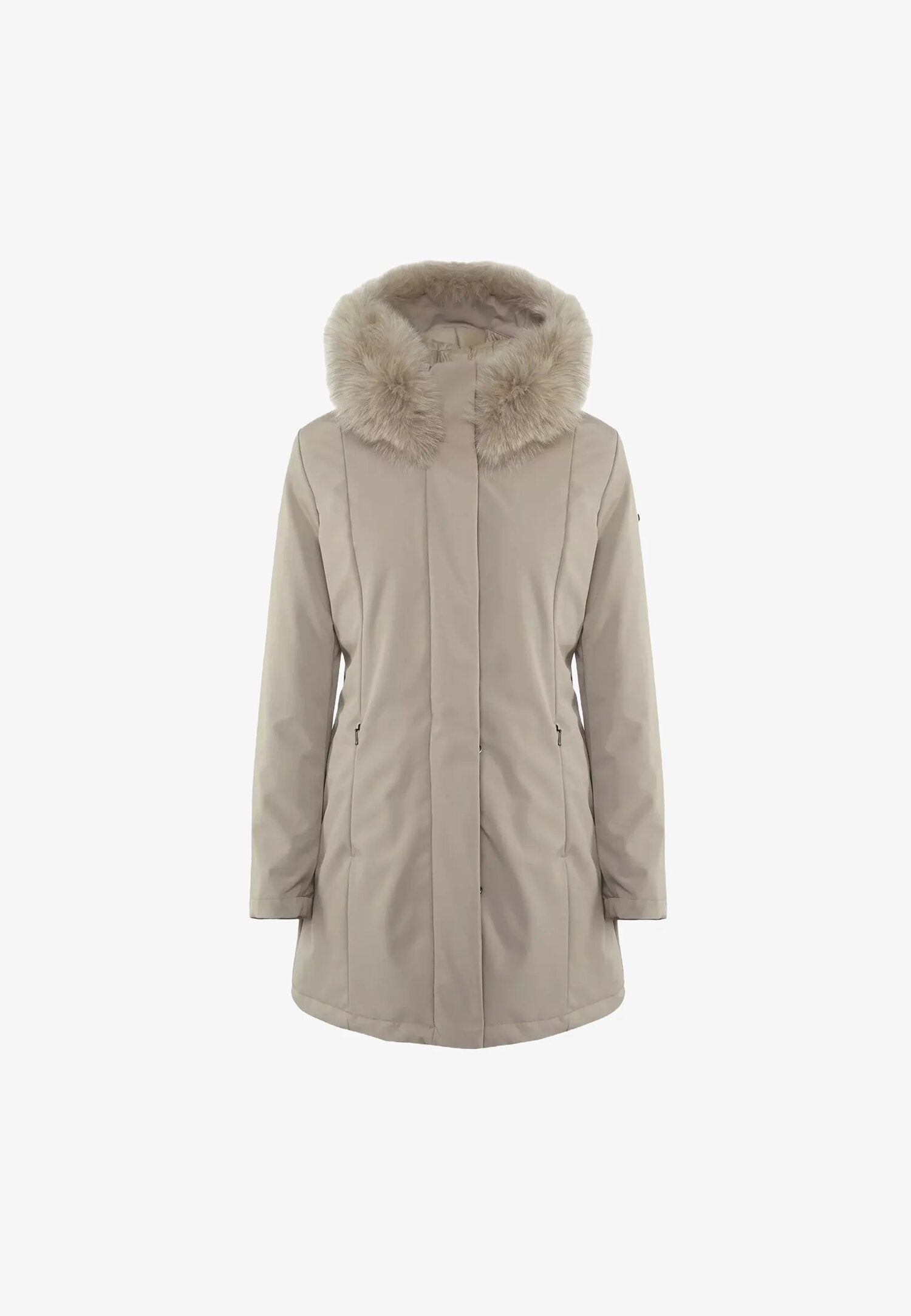 Refrigiwear Giaccone Donna Tortora In Tessuto Con Pelliccia AI 25