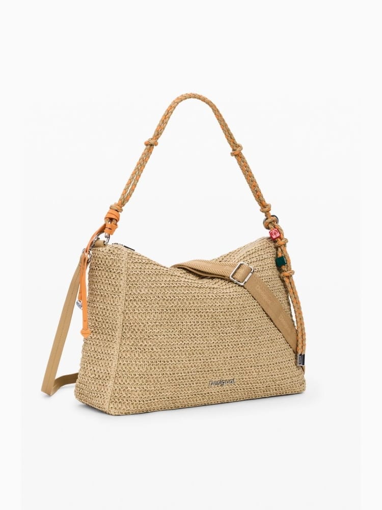 Desigual borsa grande in raffia leiria beige chiaro