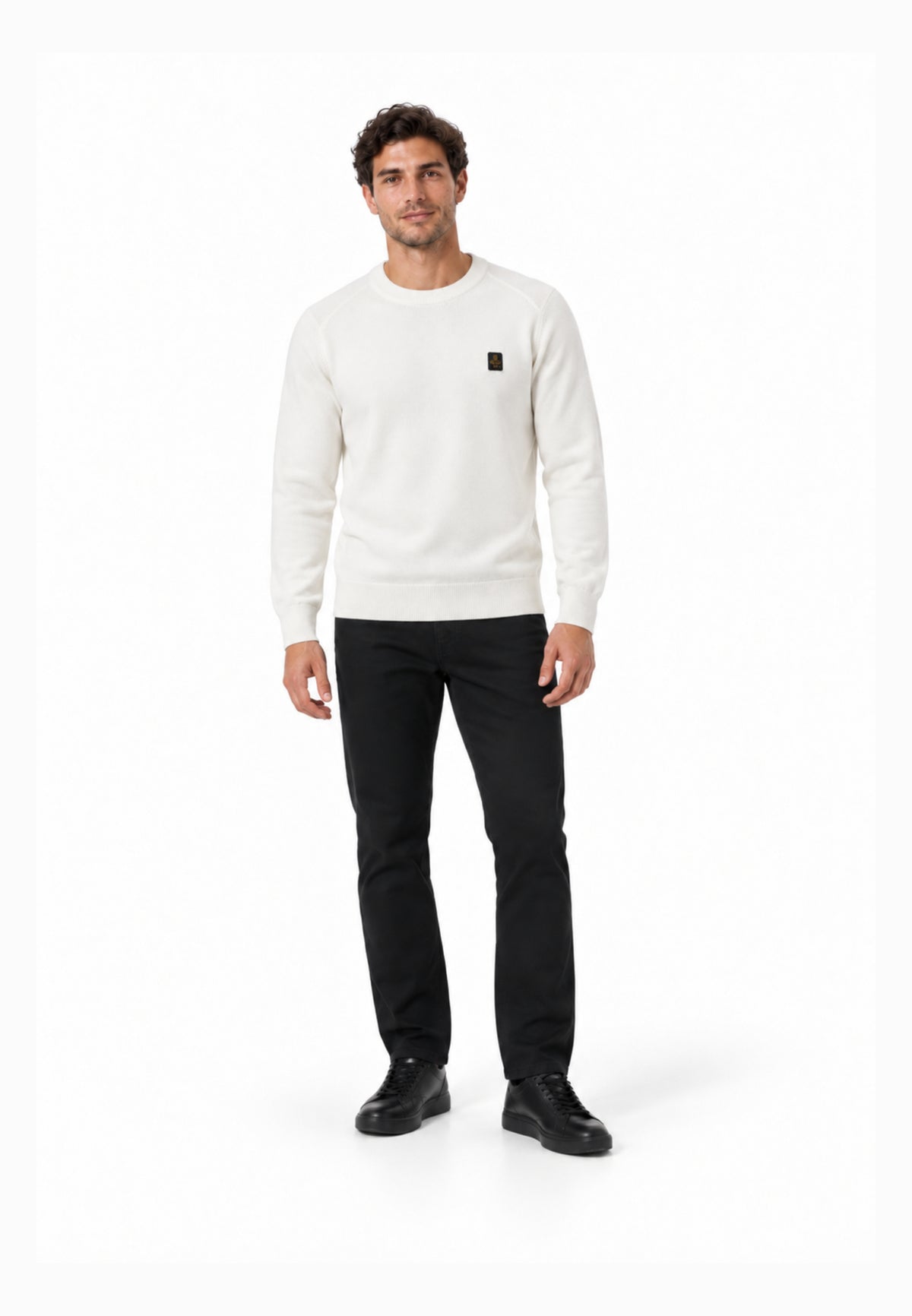 REFRIGIWEAR MAGLIONE PANNA IN LANA SAGOMATO CON MINI LOGO RICAMATO Uomo BENNET PULLOVER.PANNA_
